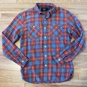 RRL Ralph Lauren Flannel Plaid Button Up Shirt Lightweight Small Faded Worn Look